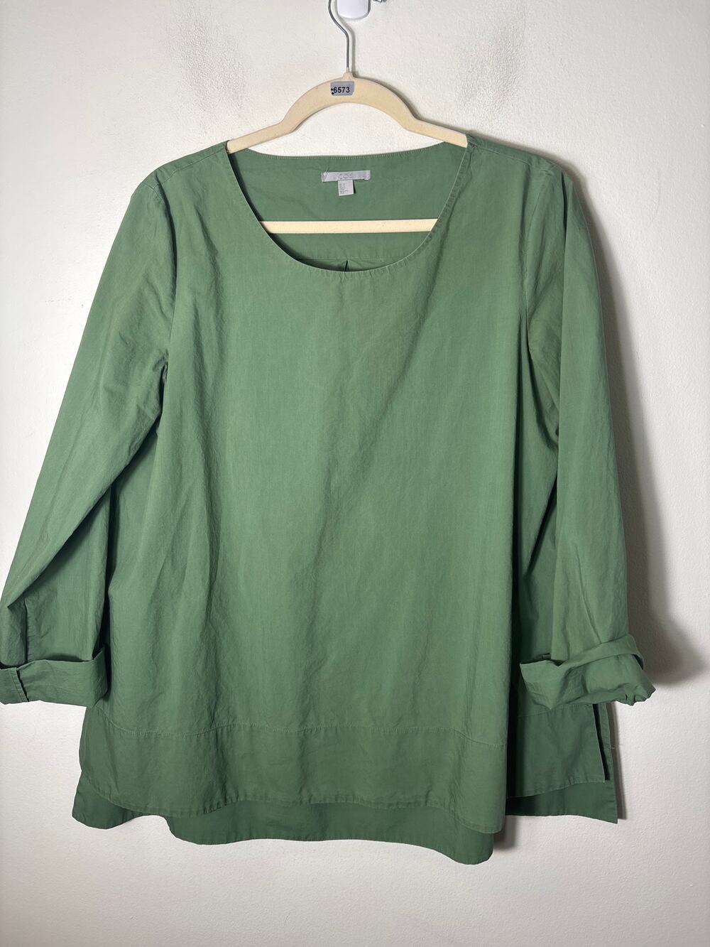 COS Green Cotton Long Sleeve Tunic Style Top Sz 8